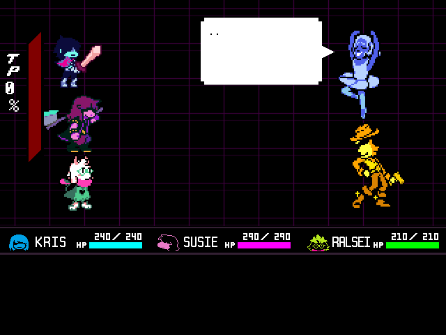 The Blue & Yellow duo boss fight from DELTARUNE Chapter 5 in DELTARUNE Fight Simulator: the battle box and the party