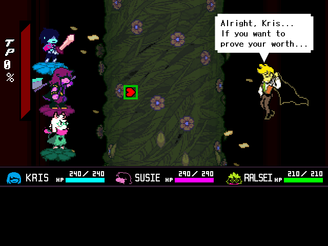 The Flowery boss fight from DELTARUNE Chapter 5 in DELTARUNE Fight Simulator: the battle box and the party
