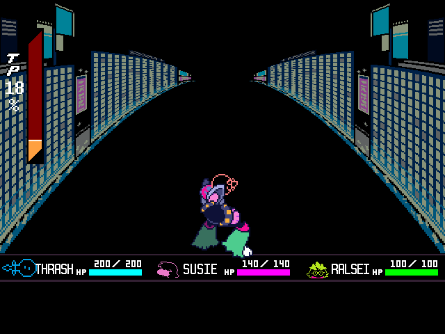 The GIGA Queen final boss fight from DELTARUNE Chapter 2 in DELTARUNE Fight Simulator: the battle box and the party