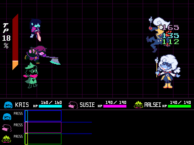 The Lanino & Elnina duo boss fight from DELTARUNE Chapter 3 in DELTARUNE Fight Simulator: the battle box and the party